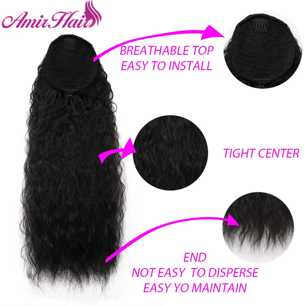 Amir Hair Drawstring Ponytail Extensions Synthetic Long Kinky Curly Ponytails Wig Hair Pieces For Women Fake Hair Extension Clip