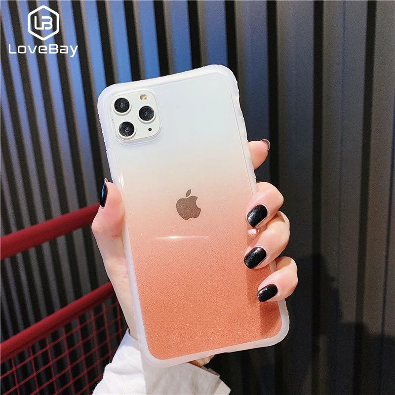 

Lovebay Gradient Glitter Colorful Phone Case For iPhone 11 Pro 7 8 Plus X XR XS Max Soft Silicone Frame And Hard PC Back Cover