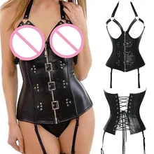 Sexy Plus Size Steampunk Gothic Corset Bustier Steel Boned Leather Waist Trainer Corset Bustier Waist Cincher Shaper Corselet