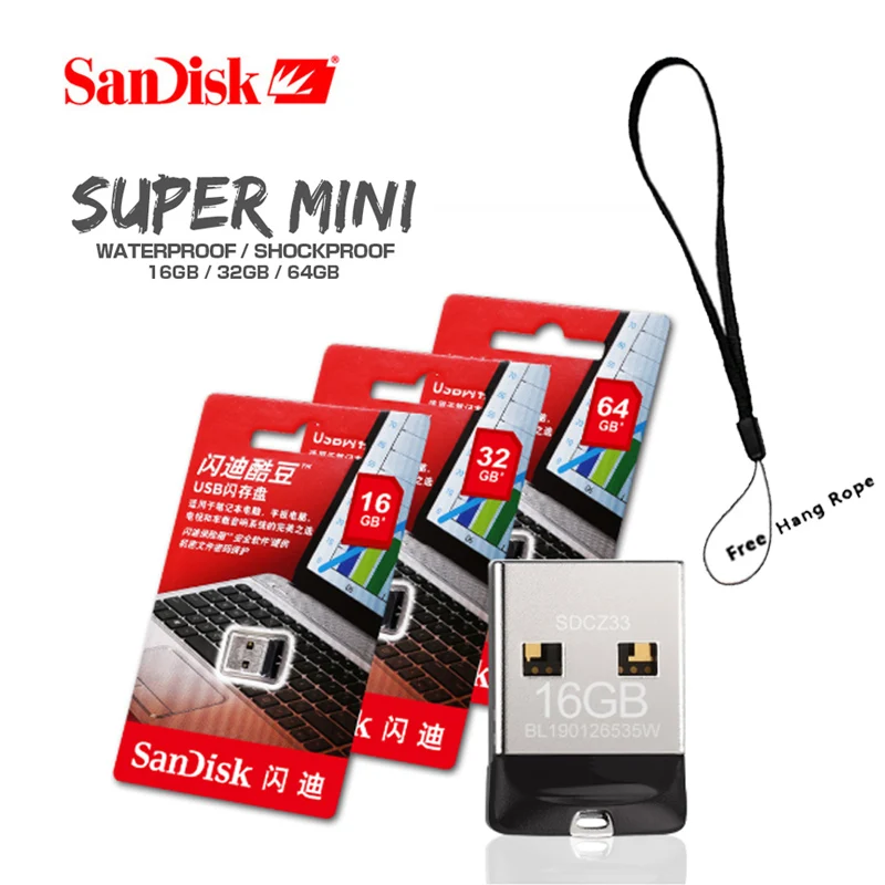 Флеш накопитель SanDisk USB 2 0 CZ33 64 ГБ 32 16 8 100% оригинал мини флеш официальная проверка