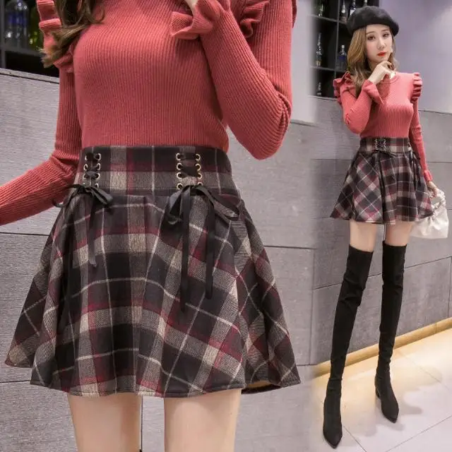 Осенние новые готические юбки женские клетчатые кружевные Свинг Harajuku для школьниц размера плюс S-5XL Сексуальные Короткие плиссированные юбки G1157 - Цвет: 4