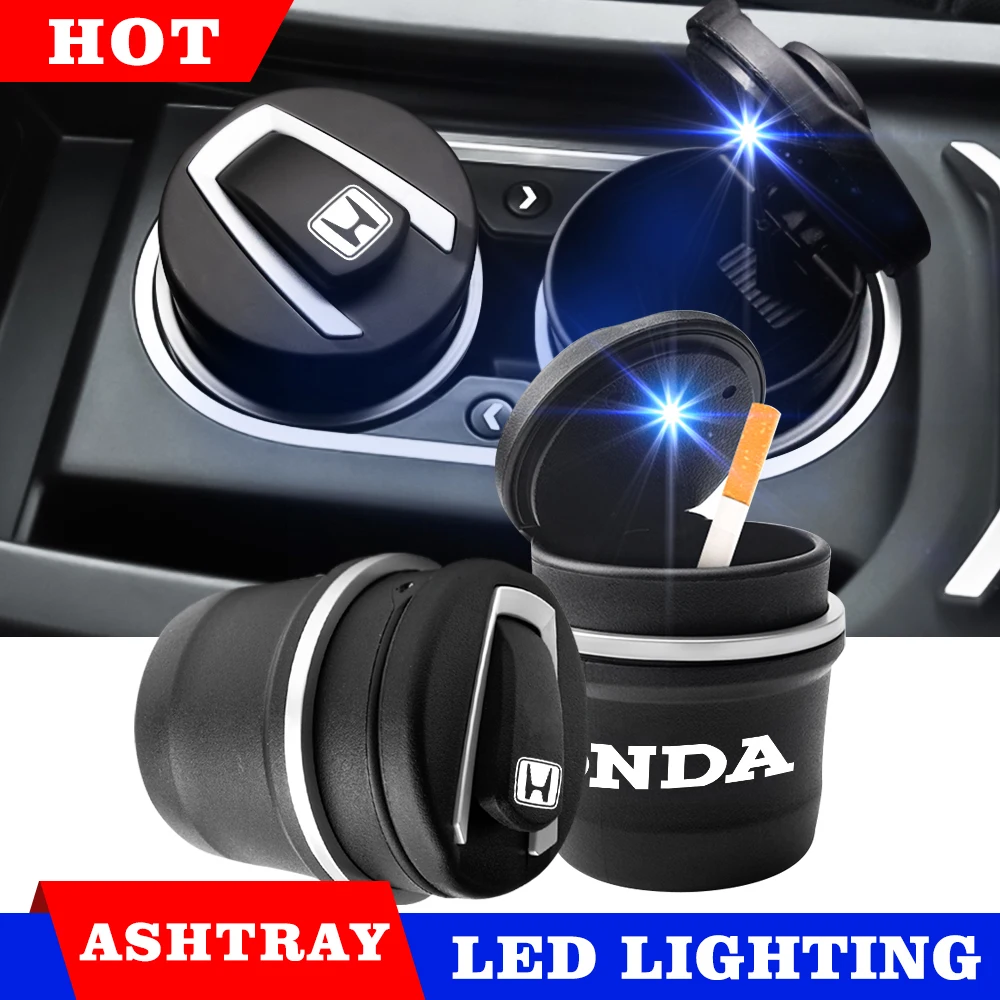 2 Cendriers De Voiture Avec Couvercle - Auto-extinguible, étanche, LED - Noir ABS Ignifuge
