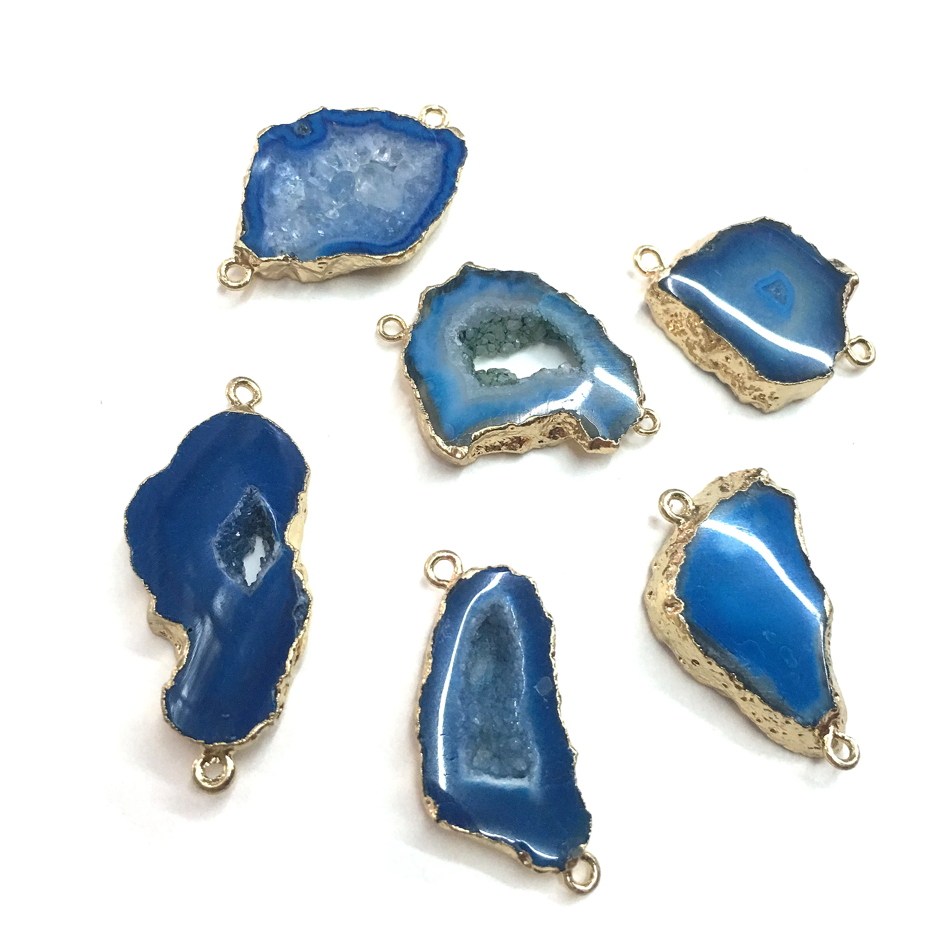 

Natural Stone slice Agates Pendants irregular shape Double hole connector for Jewelry Making DIY Necklace Bracelet Accessories