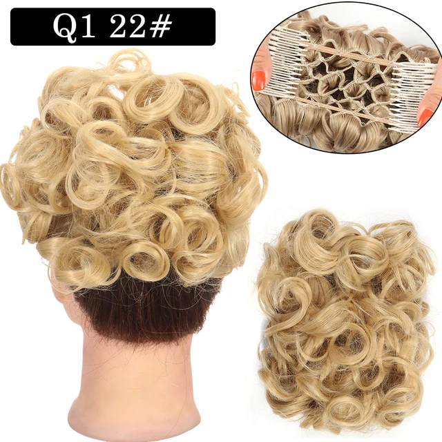 Synthetic Curly Elastic Band Chignon Plastic Comb Clips in Hair Extension Hair Bun Updo Cover Hairpieces Hair Accessories Q1 22