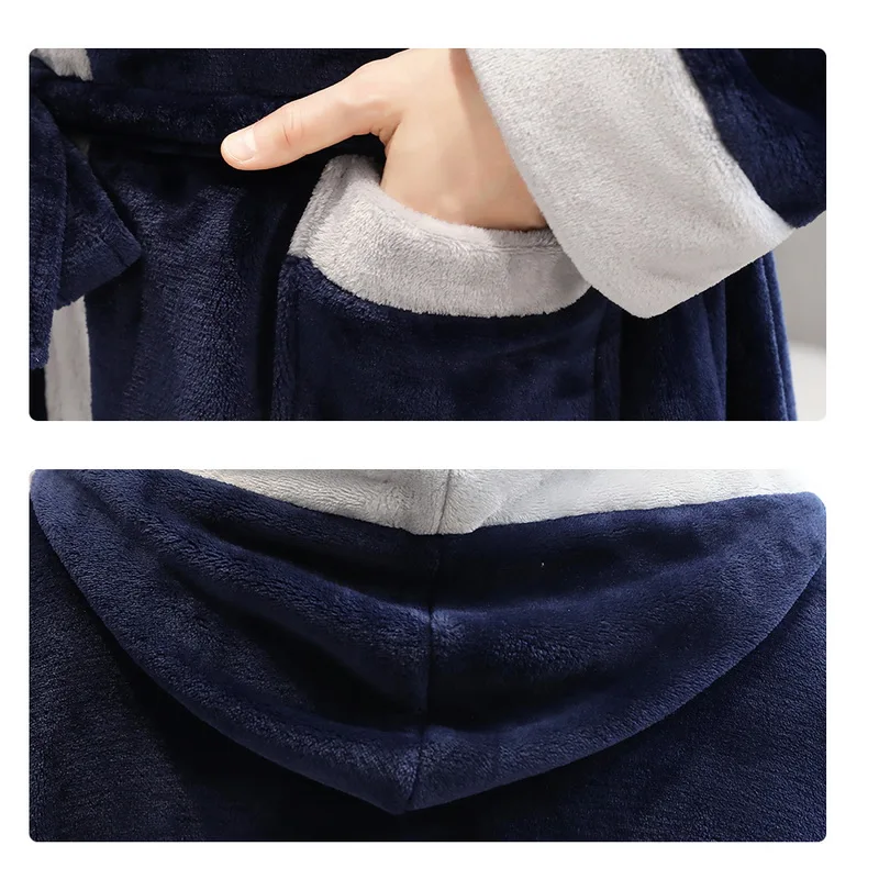 HEFLASHOR New Men's Winter Lengthened Plush Shawl Bathrobe Home Clothes Long Sleeve Robe Coat Bath Homme Peignoir Dropship