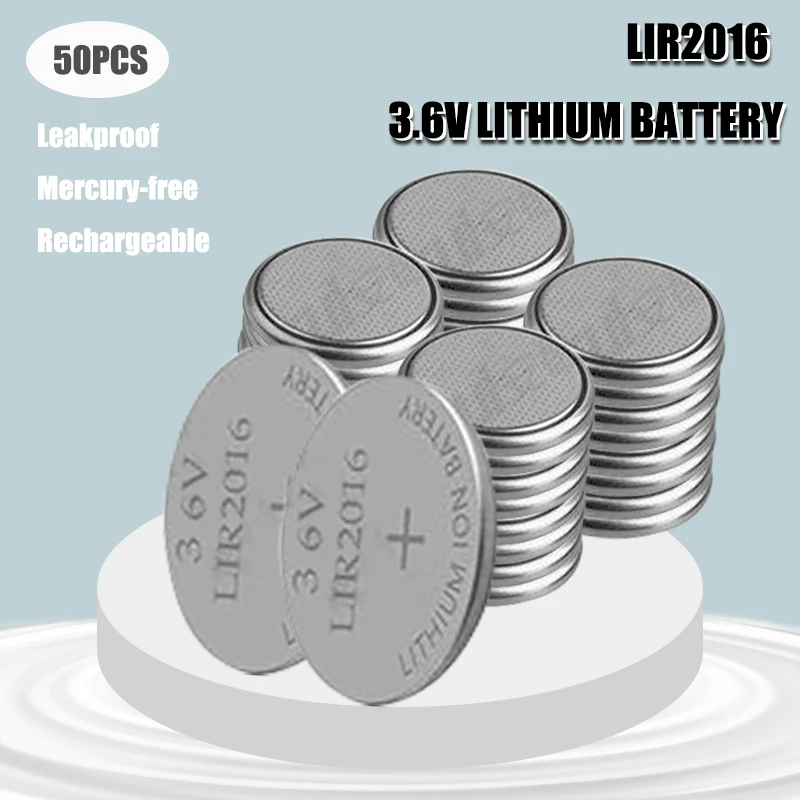 50PCS 3.6V LIR2016 Lithiium lir Ion Rechargeable Battery 18mAH Li ion