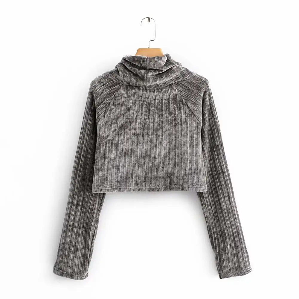 New Women fashion turtleneck collar casual short sweatershirts female long sleeve leisure midriff-baring hoodies basic tops H110