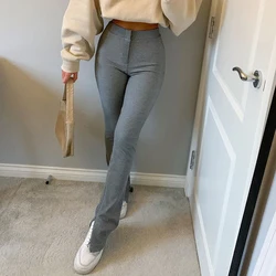 Pantalon de survêtement taille haute pour femmes, vêtement de sport, couleur unie, fendu sur le côté, mode 2021 