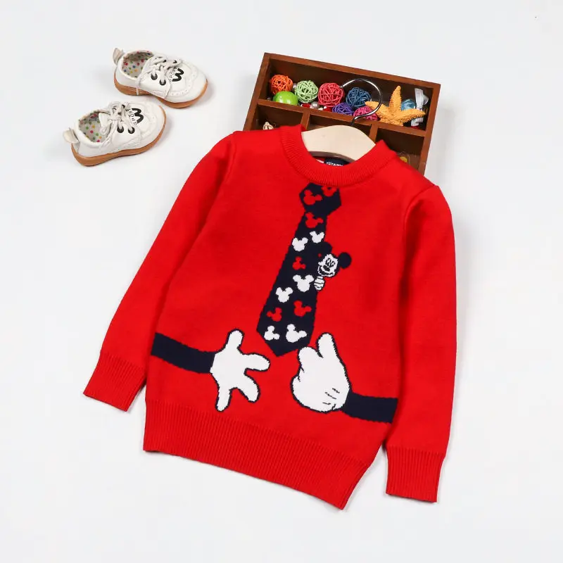 Свитер для маленьких девочек одежда с Минни зимний теплый свитер с вышивкой Микки для мальчиков вязаный свитер Одежда для маленьких мальчиков и девочек - Цвет: Красный