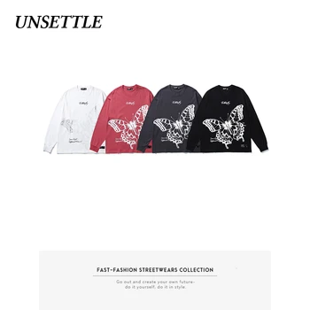 

2020 Autumn Men/Women Japanese Oversized Long Sleeve Graphic t shirt Harajuku Print Butterfly Hip Hop Streetwear T-shirts Cotton