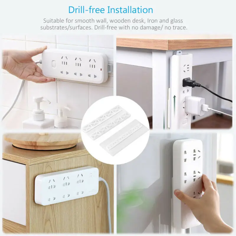 4pcs Wall-Mount Self Adhesive Power Strip Holder Fixator Socket Cable Fixer Rack