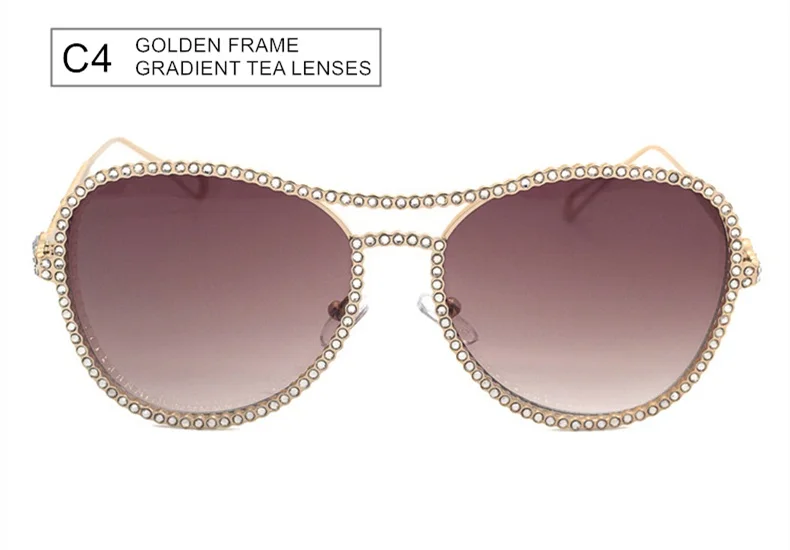 SUMONDY Upscale Rhinestone Glasses Frame Women Imitation Pearl Plain Glass Spectacles Lady's Trendsetter Fashion Sunglasses UF64 - Цвет оправы: C4  GOLDEN TEA