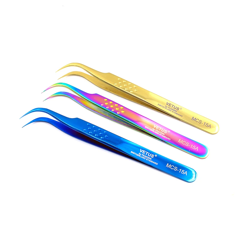 

VETUS Stainless Steel Tweezers Curved Eyelash Tweezers for Eyelash Extensions No Magnetism Anti Static MCS-15A