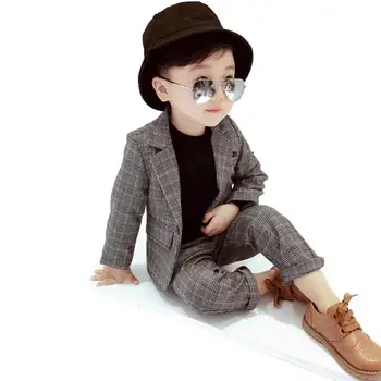 

Children's Blazer Sets Boys Suits Spring Baby Boys Girls Clothes Wedding Party Dress Kids Prom Suits Blue Grey Coat Sets Y165