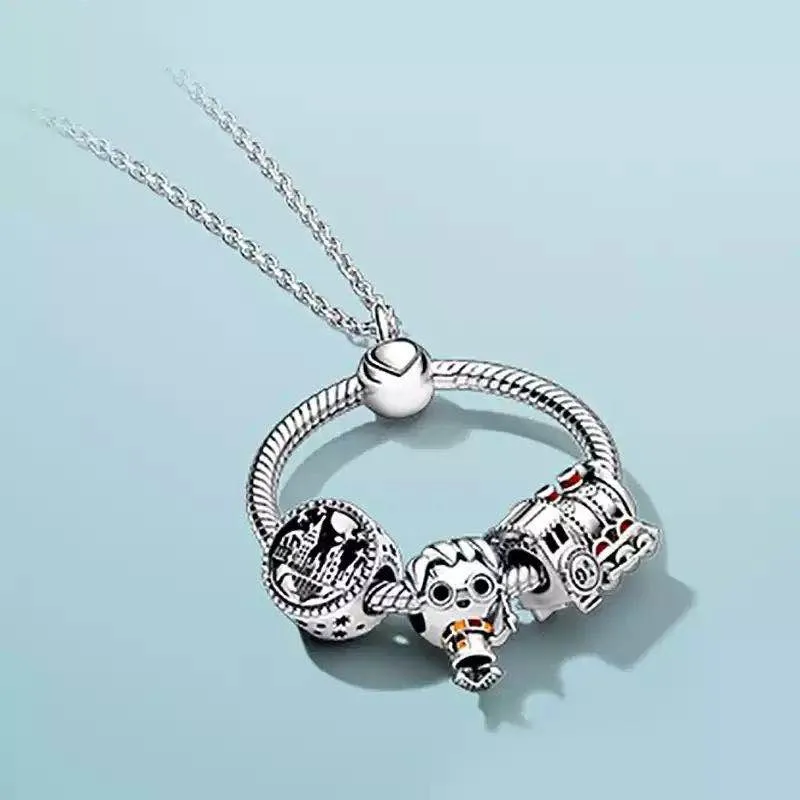 

100% 925 Sterling Silver Handsome Boy And Little Train Beaded Necklace For Women Wedding Party Gift Fashion Jewelry