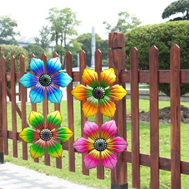 Metal Flower Sculpture Wall Art Sculpture Decoration Outdoor Stakes  Colorful Yard Garden Interior Metal Iron Party