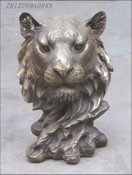 

China PURE Bronze lovely Tiger head FACE king of beast Statue