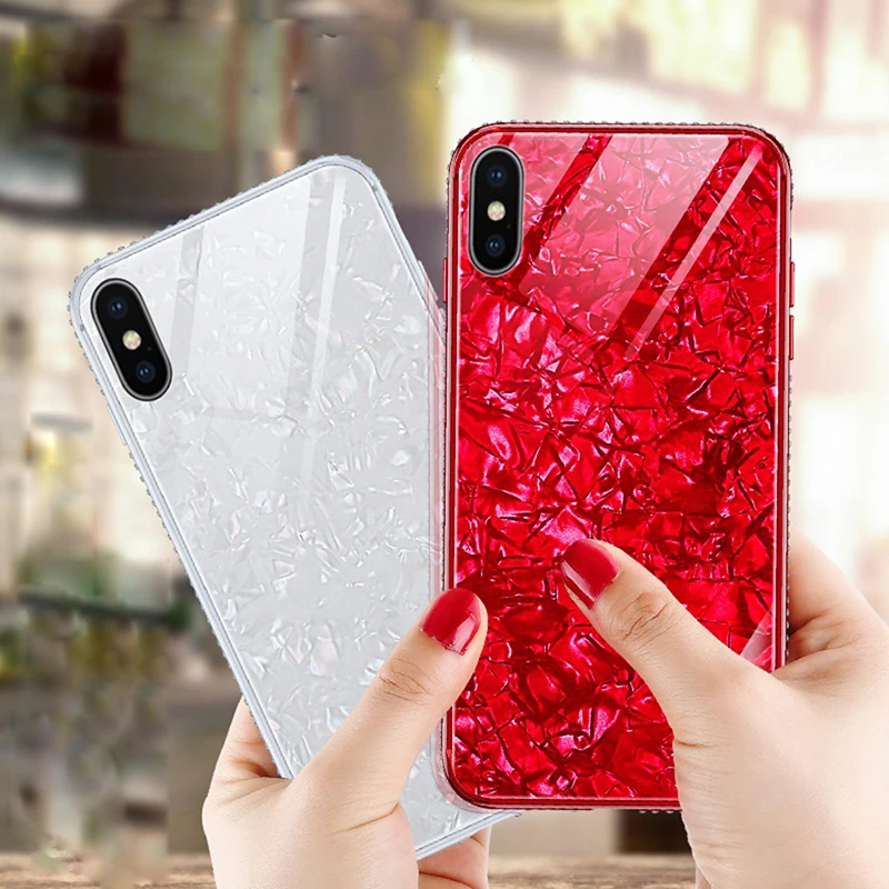 

Ultra-thin Luxury Tempered Glass Shining Case For iphone XR X XS MAX Fairy Shell Cover for iphone 6 6s 7 8 Plus Fundas