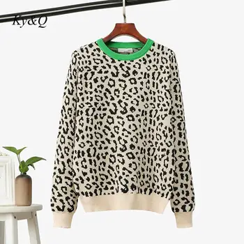 

Runway Crewneck Sweater Women Pullover Leopard Knitted Sweaters 2019 Winter Fashion Long Sleeve Casual Color Jumpers Christmas