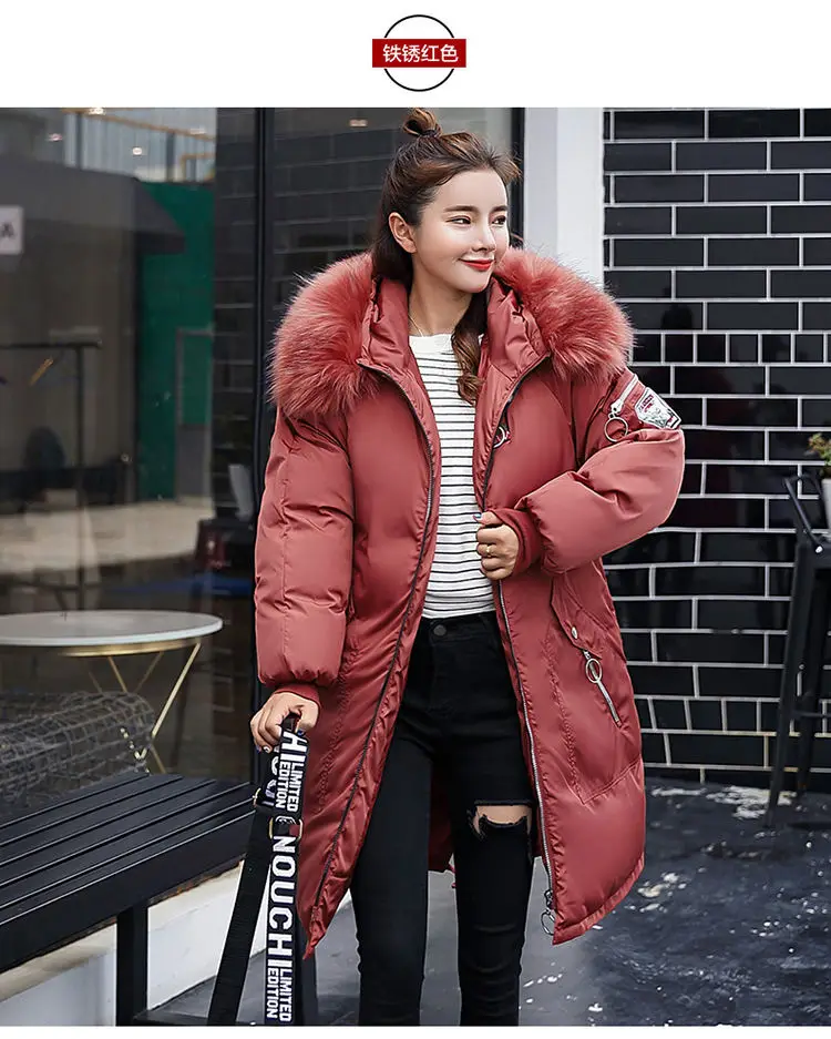 Зимняя куртка, Женское пальто, новая мода, повседневное, мех, с капюшоном, средней длины, хлопок, утепленная парка, вышивка, зимняя верхняя одежда, Y55 - Цвет: Wine