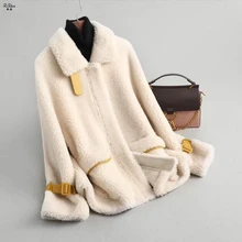 ZiZhen мех ягненка куртка с квадратным воротником шорты весна осень женские пальто на молнии карман KQN59382