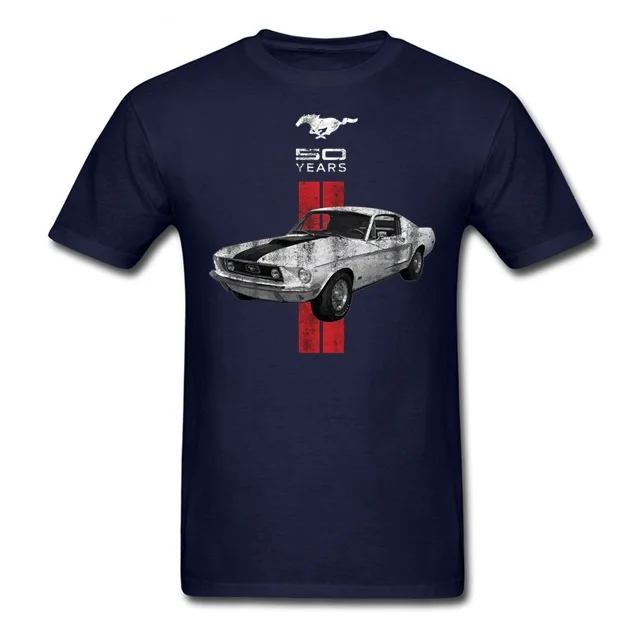 Тёмно-синий Men Mustang 50 Years Classic Car Logo Men T-shirt Ford Mustang Men's T-shirt Short Sleeve Sturdy Muscle Basic Solid Blouse Tee - Цвет: Тёмно-синий