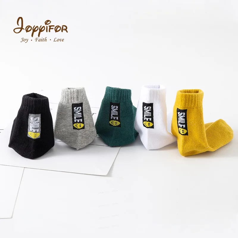 Joyifor/5 пар/лот, тонкие носки для девочек на весну и осень Детские хлопковые носки дышащие носки для маленьких мальчиков с изображением медведя и звезды, носки до щиколотки для детей 1-6 лет