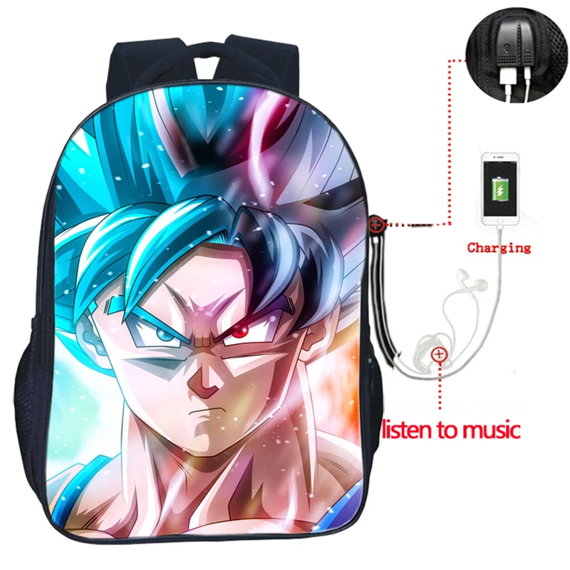 Высокое качество аниме Dragon Ball USB зарядка Рюкзак Гоку Вегета школьные сумки модные мужские и женские рюкзаки Повседневный Рюкзак - Цвет: 25