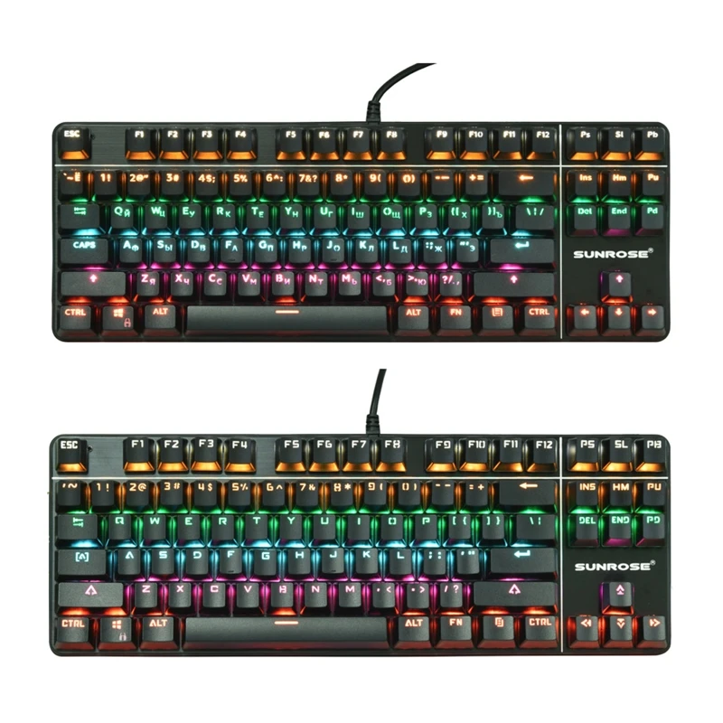 

Wired Gaming 87Keys Green Axis Russian/English Mechanical Keyboard RGB Backlight