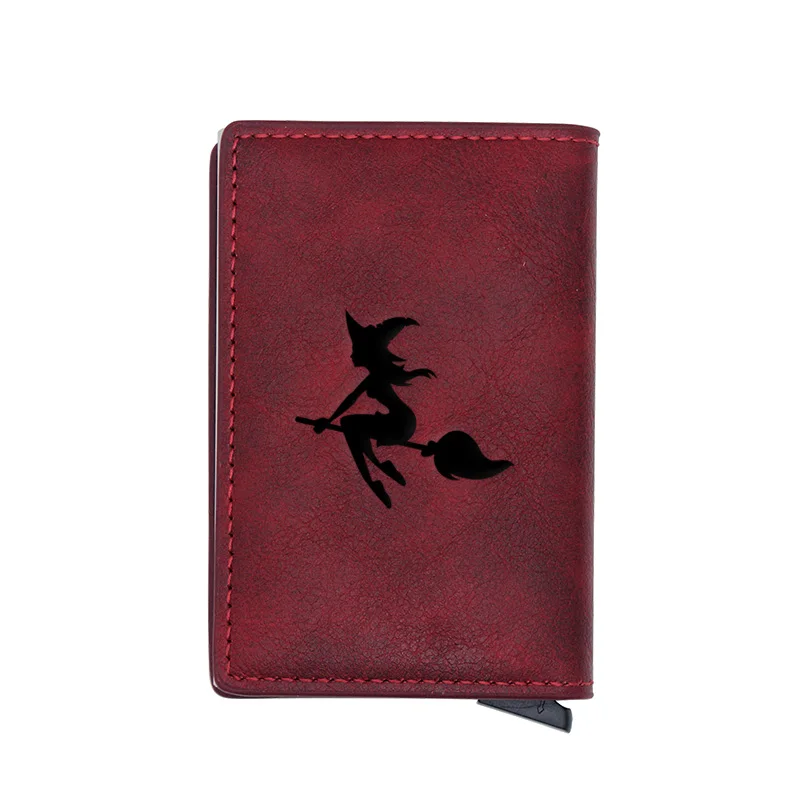 

Fashion Halloween Witch Design Credit Card Holder Wallet Classic Men Women Pu Leather Slim Small Credit Card Short Purse