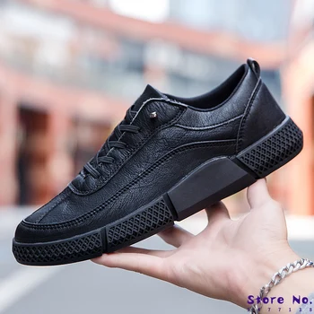 

2020 New Hot Sneakers Pure Black Fashion Men Leather Lightweight Casual Shoes Trend Shoes Cool Loafers Flats