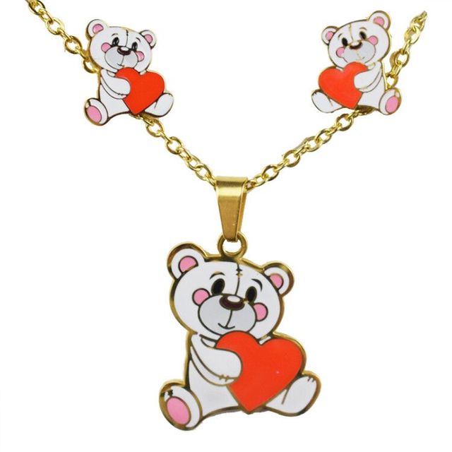 Cute Pink Horse Unicorn Design Enamel Stainless Steel Gold Color Necklaces earring Set Fashion Jewelry Kids Gift
