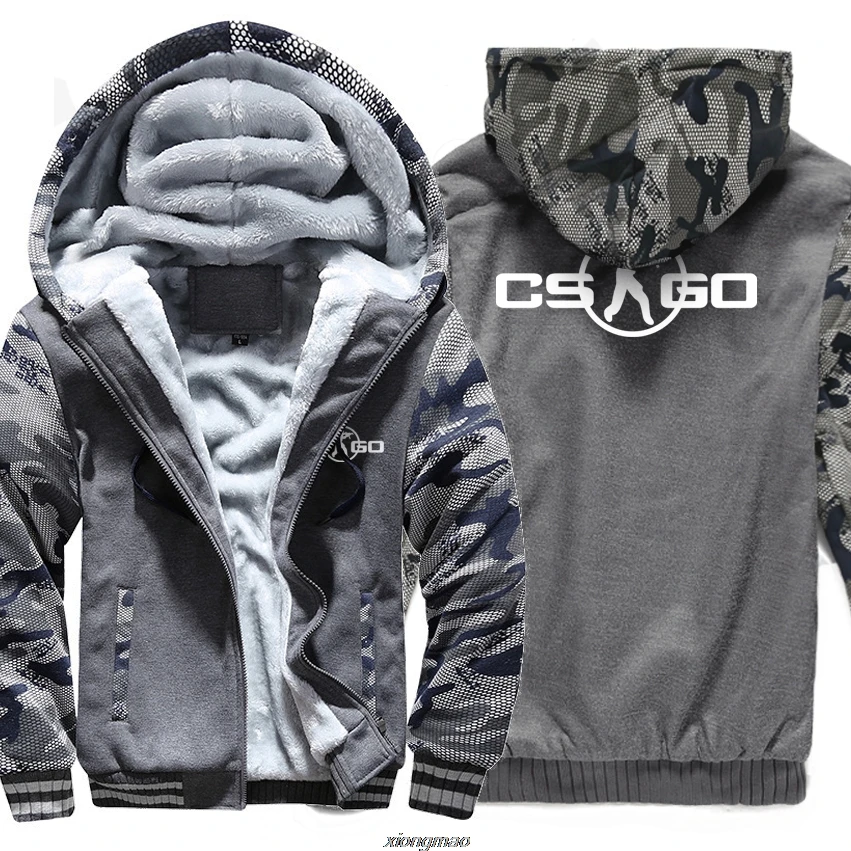 Игровой костюм CS GO, мужская спортивная одежда, зимний флисовый брендовый плотный свитшот, толстовки на молнии, куртка, Harajuku, спортивный костюм с капюшоном - Цвет: dark gray