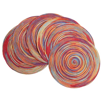 

Braided Colorful Round Place Mats for Kitchen Dining Table Runner Heat Insulation Non-Slip Washable Fall Placemats Set of 6