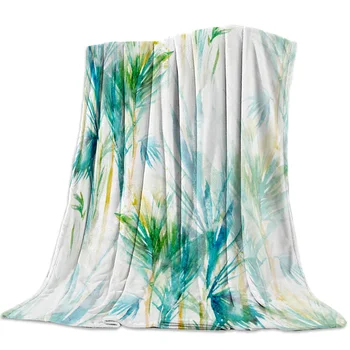 

Leaves Branches Yellow Green Throw Blanket Sofa Bed Throw Blanket Kid Adult Warm Blanket for Beds Coral Fleece Fabric