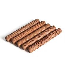 5 pçs ferramentas de cerâmica escultura em madeira cerâmica textura de madeira rolo lama em relevo padrão gravado haste lama rolo