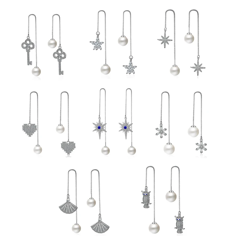 

Trendy Women Dangle Earring Simple Silver Color Zircon Pearl Long Chain Ear Wire Earrings Female Chic Jewelry