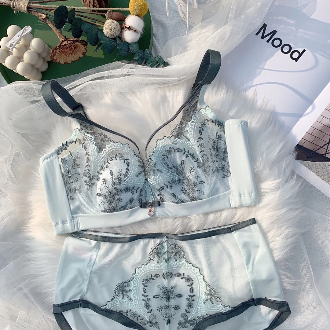 Novo Ultra-fino Roupa Interior Feminina Bordado Sexy Macio Círculo Profundo v Feminino Reunir Ajuste Conjunto Sutiã 18 Cheap Conj. calcinha e sutiã