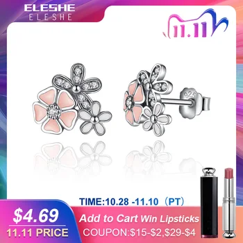 

Authentic 100% 925 Sterling Silver Earrings for Women Pink Enamel Poetic Daisy Cherry Blossom Stud Earring Fashion Jewelry Gift
