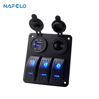

LED 3 Gang Rocker Switch Panel 3.1A Dual USB Power Socket Car Charger Adapter Cigarette Lighter Splitter for Marine Boat Car