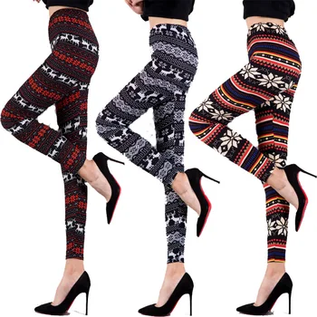 

Christmas Snowflake Big Stretch Sanding Printing Pants Hot Plus Size Sportlegging Leggings Winter Jegging Legins