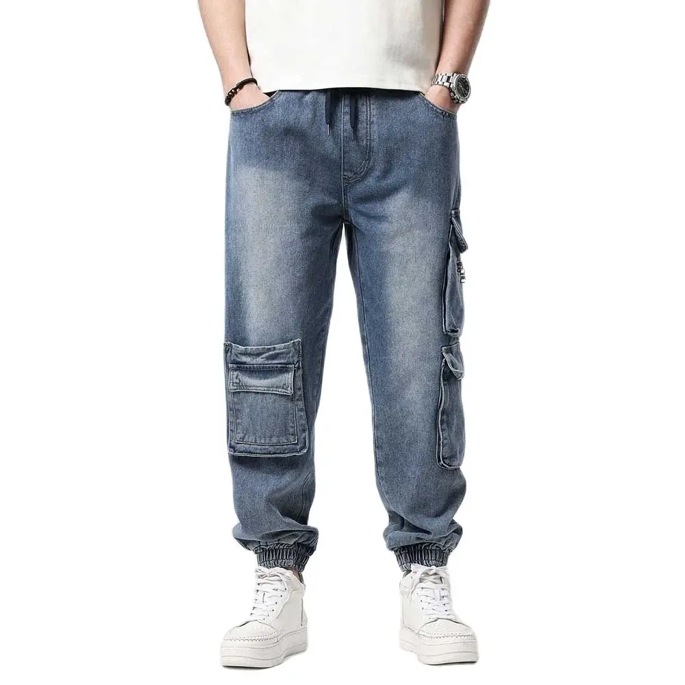New Fashion Cargo Pants Men's Casual Jeans Elastic Waist Loose Baggy Joggers Denim Trousers Streetwear Harem Clothing Plus Size