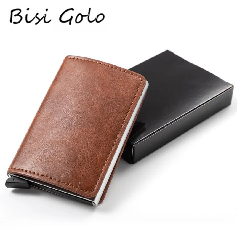 

BISI GORO Anti-theft Men and Women Card Holder Safety Smart Wallet Metal Aluminum Multi Slim Small Short Wallet Cartera Mujer