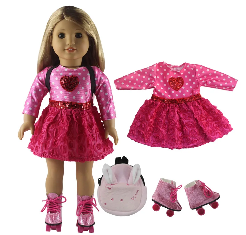 Новинка, 1 комплект, розовое платье, кукольная одежда для 18 дюймов, американская кукольная кукла ручной работы, модная Милая одежда X89