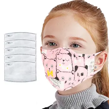 

1 Set Kid Mouth Mask+5Pcs Replaceable Filters Cartoon Mask PM2.5 Activated Carbon Dustproof Washable Face Mask for Child