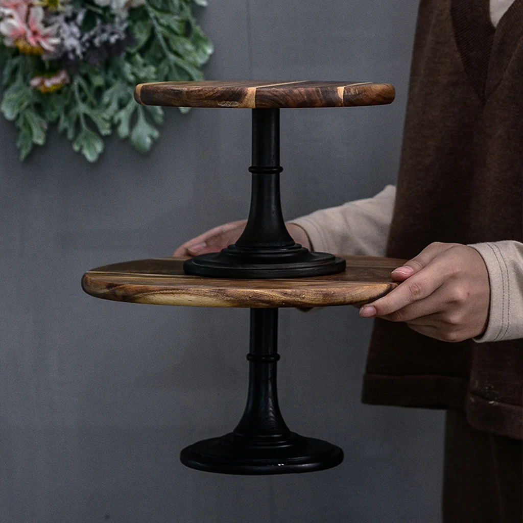 Wood Cake Stand Pedestal Dessert Round Holder Wedding Party Birthday Small Cupcake Tall Table Bases Plates Display