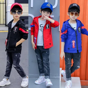 

Brand Kids Boy Clothing 2020 Spring and Autumn New Handsome Jacket Boy Label Hooded Windbreaker Teenage Boy Clothing 3-14 Year