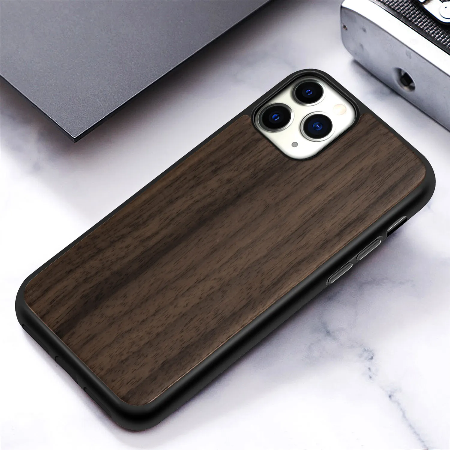 walnut Чехол для телефона из натурального дерева для Iphone 11 Pro Max, мягкий силиконовый чехол-бампер для Iphone Xs Max Xr X 8 7 6 6s Plus Funda - Цвет: walnut