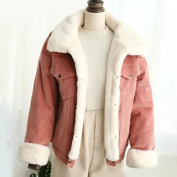 

woman Loose Corduroy Jacket Women New Thick Winter lambswool Jackets Ladies Cute Outerwear Coat Warm Parka Female