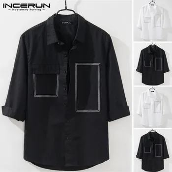

INCERUN Fashion Men Casual Shirt Turn-down Collar Cotton 3/4 Sleeve 2020 Button Streetwear Camisa Masculina Shirts Men Harajuku